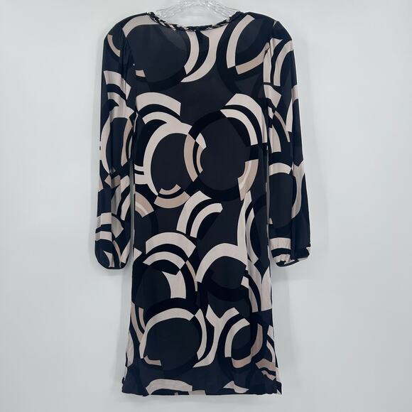 Banana Republic Fiona Geometric Silk Shift Dress Black Neutral Women’s Size XS - Picture 8 of 12